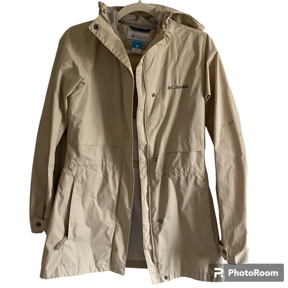 COLUMBIA Beige Long Rain Jacket Size XS - Picture 1 of 14